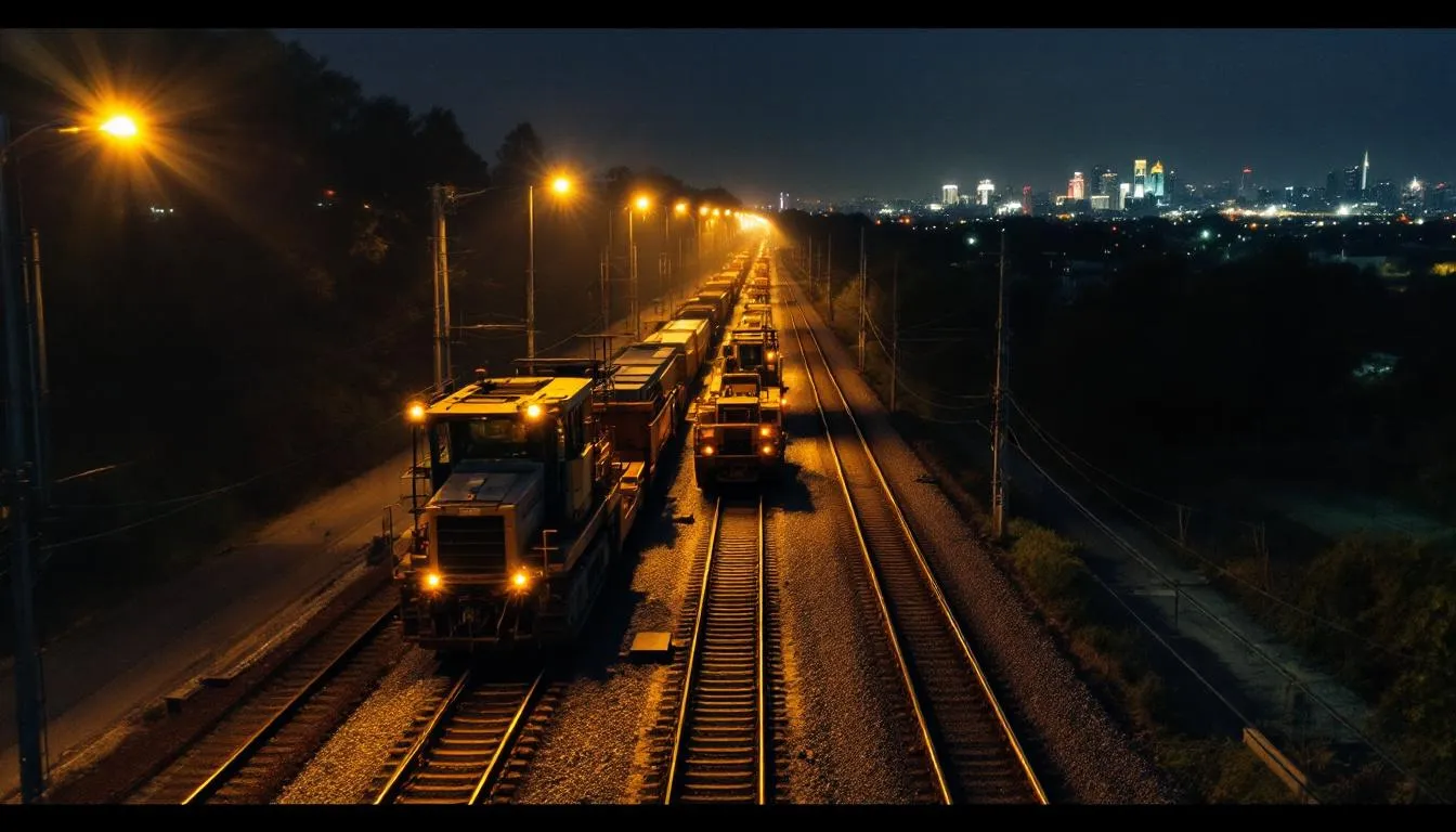 На подъездных путях к городу начались ночные работе