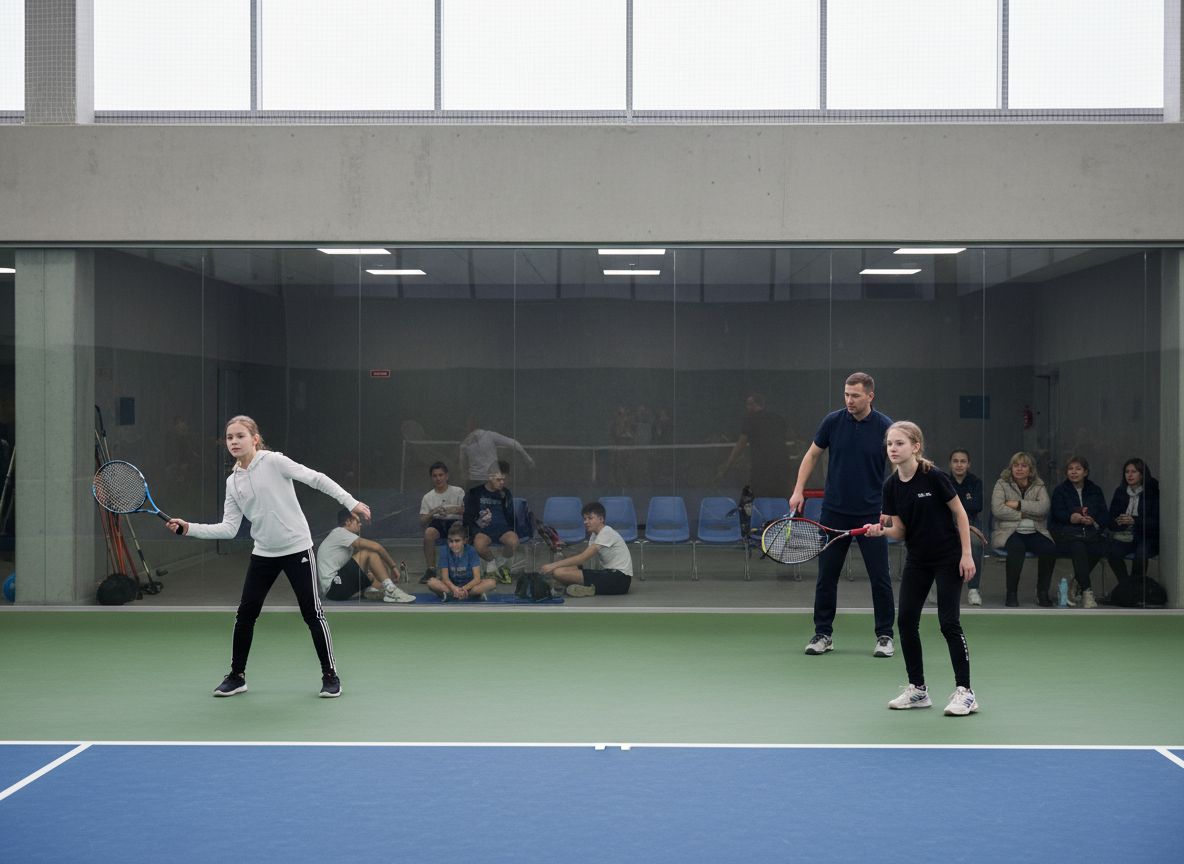«Премиальный» теннис в спортшколе: мажоры на корте, зрители за стенкой
